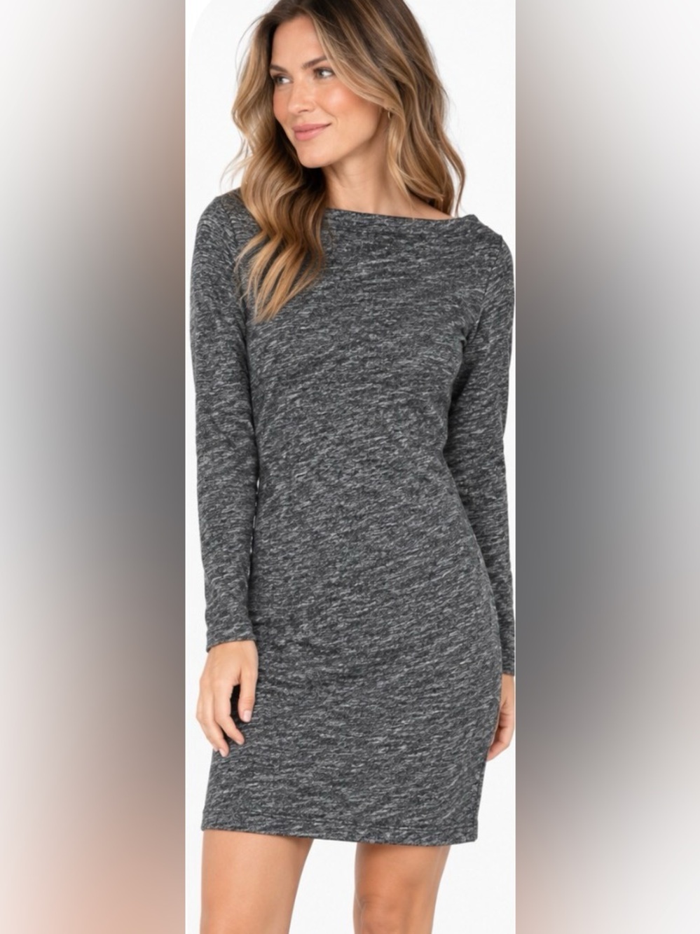 Eileen Fisher Organic Cotton Wool Gray Knit Shift Dress S